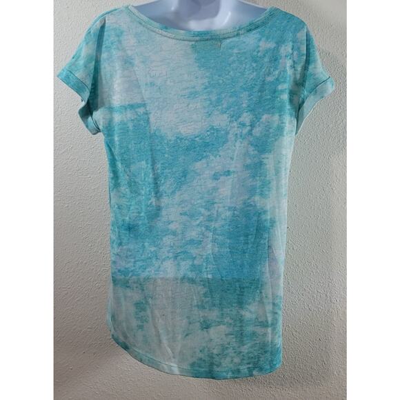 Faded Glory Teal Blue White Burnout Tie Dye Material Top Medium 8 10 Lightweight - Picture 3 of 5